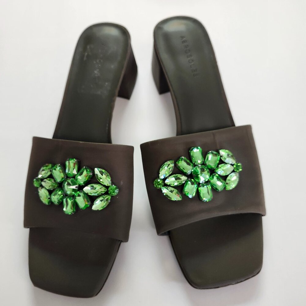 Aerosole Women's Como Kaki Green Heeled Mule Sandal Green Gemstones Sz 10.5 NWOB